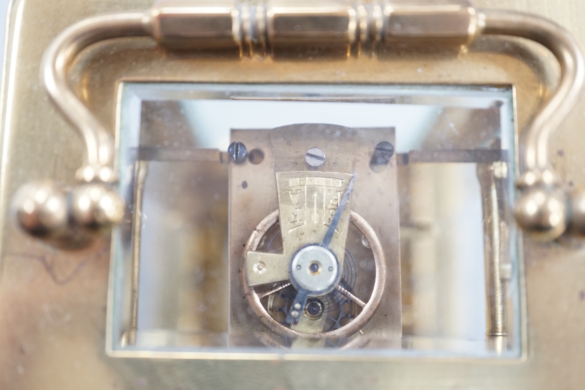 A brass cased carriage timepiece with key - Image 4 of 4