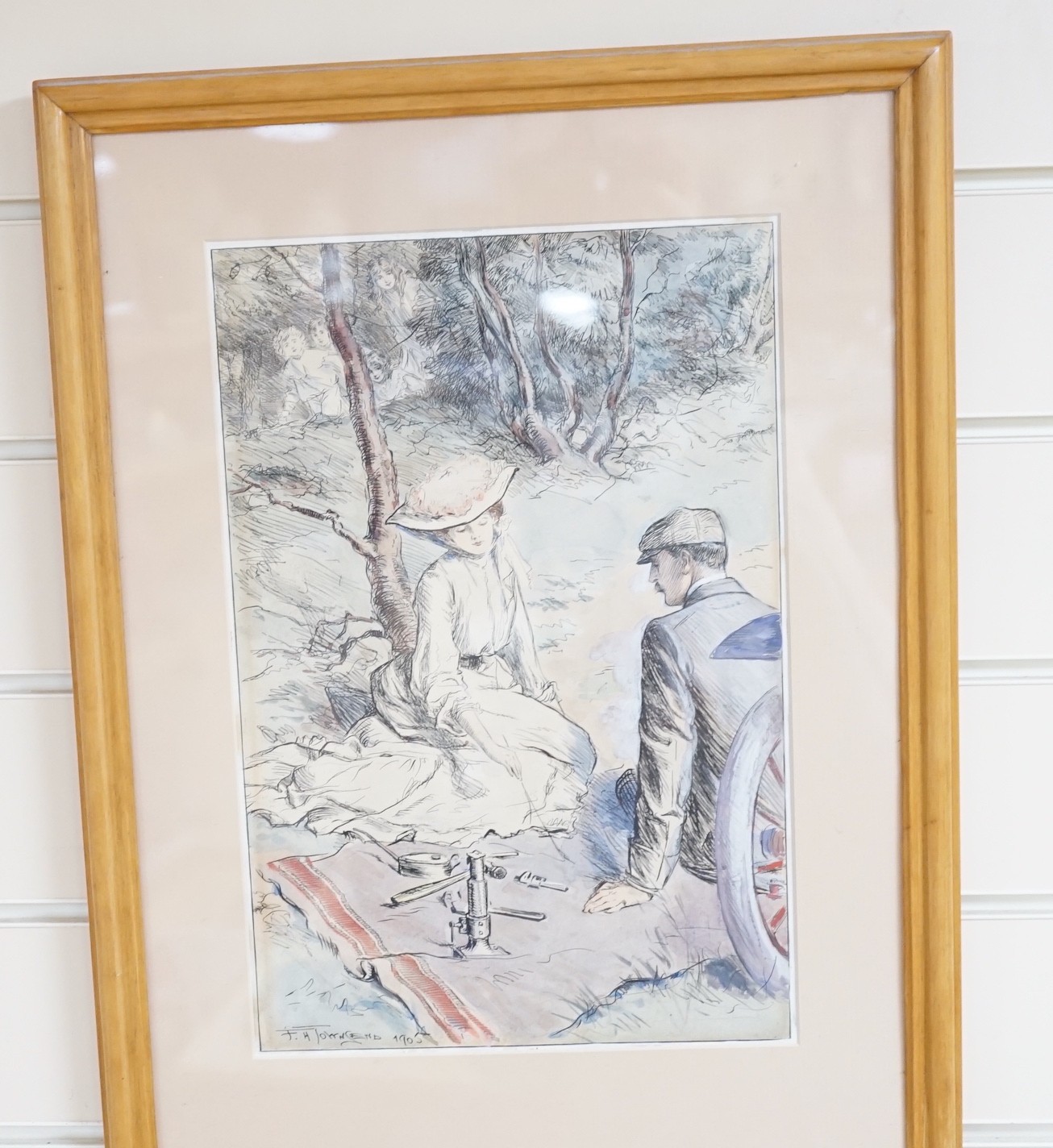 Frederick Henry Townsend (1868-1920), ink and watercolour, Motoring breakdown cartoon, signed and - Image 2 of 3