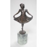 After Ferdinand Preiss (1882-1943), a bronze of a curtsying girl, on marble base, 27cm