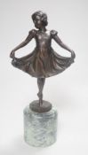 After Ferdinand Preiss (1882-1943), a bronze of a curtsying girl, on marble base, 27cm