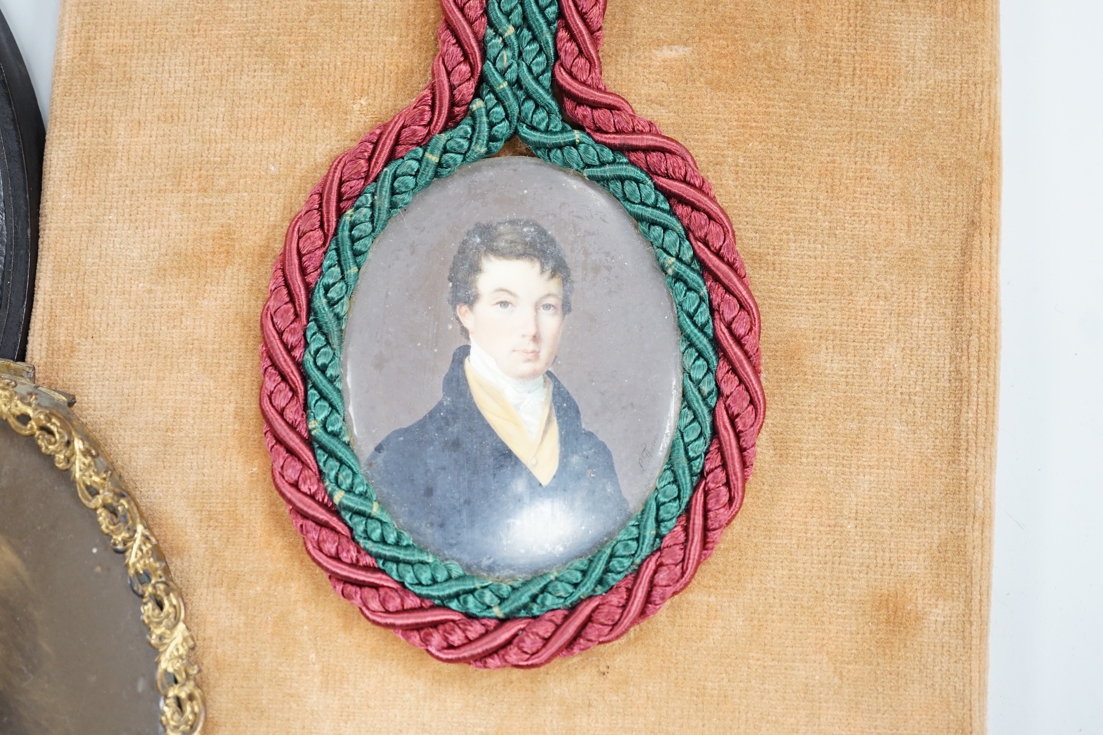 Continental School, 18th century, portrait miniature on ivory, Portrait of a Lady in a red dress, - Image 8 of 8