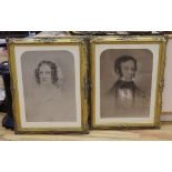Victorian School, pair of charcoal and chalk drawings, Portraits of a lady and gentleman, 61 x 44cm