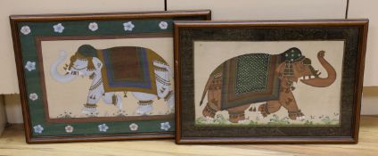 Indian School, two batik paintings, Studies of elephants, largest 35 x 49cm