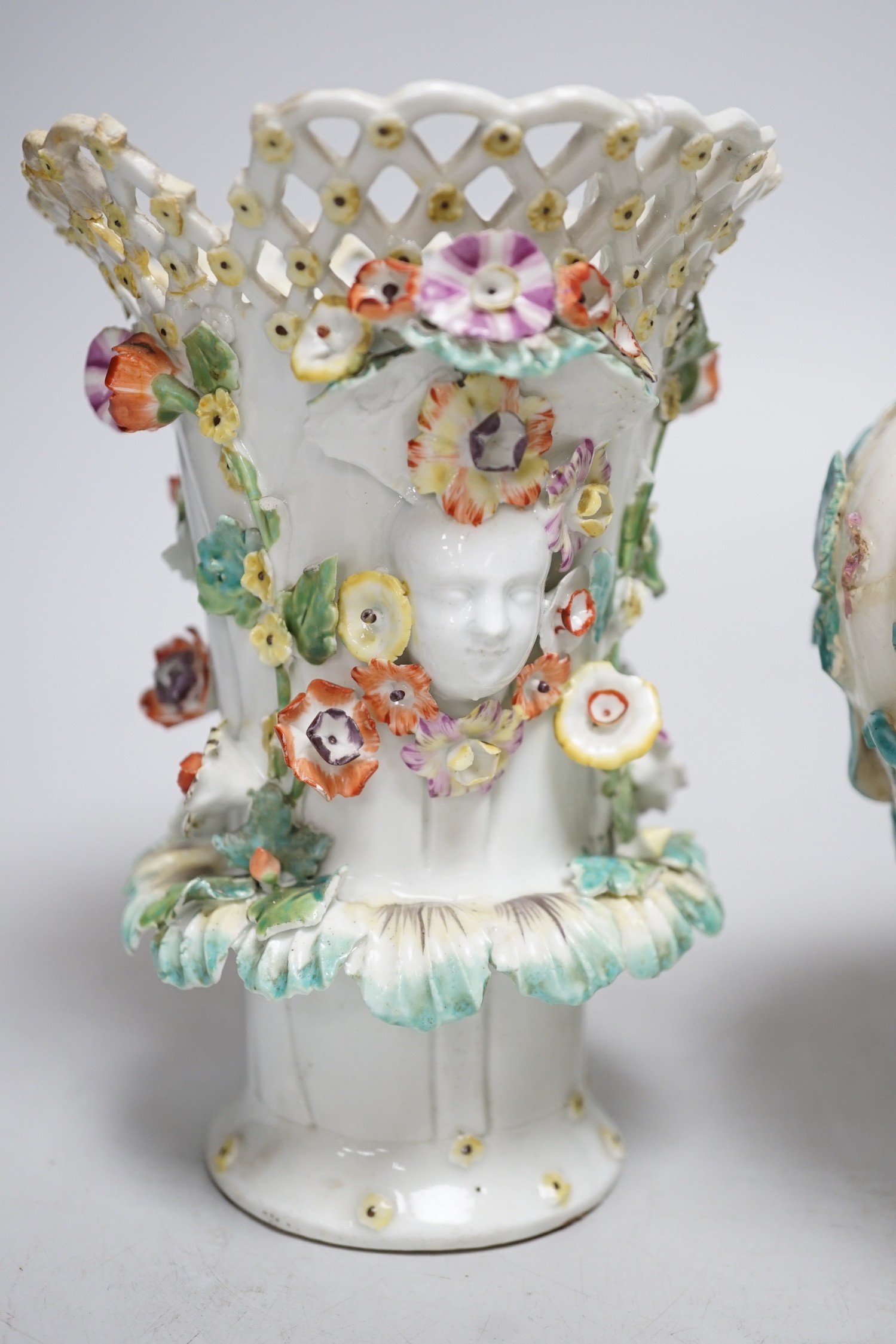 An 18th century Chelsea pot pourri vase, red anchor period, encrusted and painted with leaves and - Image 6 of 10