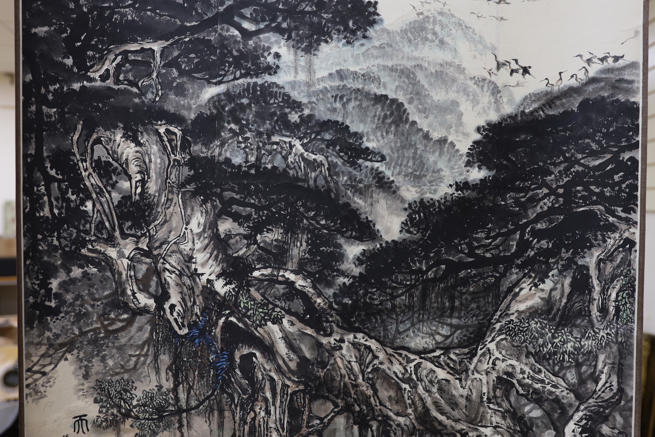 A Chinese landscape scroll painting and a Japanese scroll - Image 4 of 7