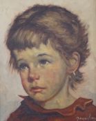 Jeanne Brandsma (Belgian, 1902-1992), oil on canvas, Study of a child's head, signed, 29 x 23cm