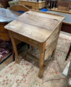 A Provincial pine drop flap clerk's desk, width 61cm, depth 59cm, height 86cm