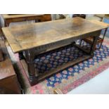 A mid 17th century oak refectory table, length 178cm, depth 84cm, height 75cm