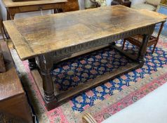 A mid 17th century oak refectory table, length 178cm, depth 84cm, height 75cm