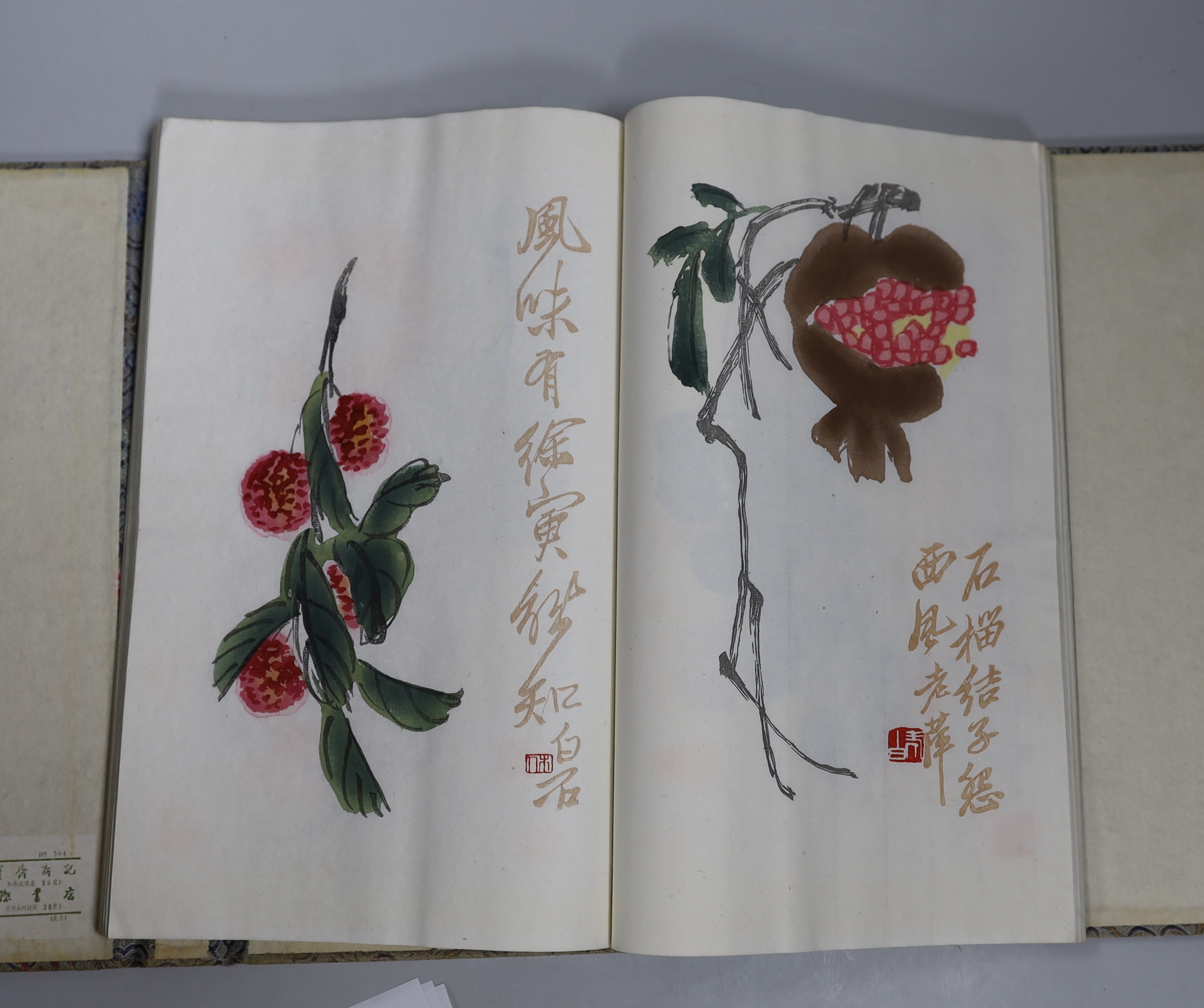 A Chinese book of woodblock prints of works by famous artists including Qi Baishi, published by - Image 3 of 6