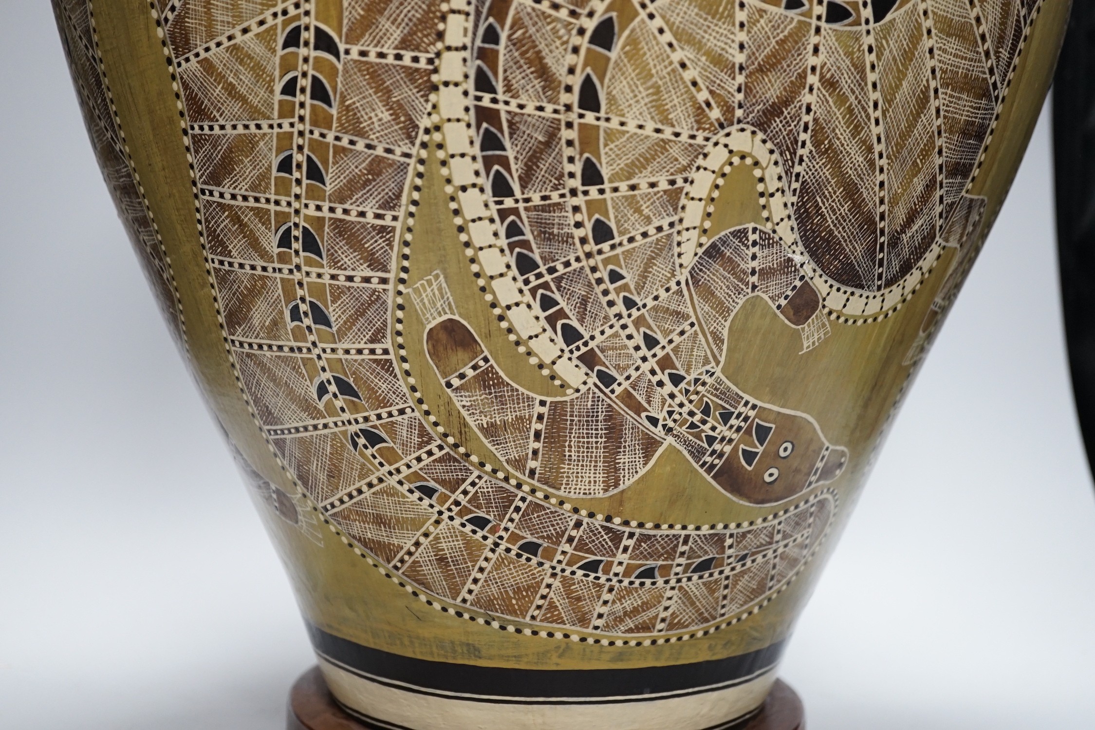 An Australian Aboriginal style painted pottery large lamp, 61cm total height - Image 4 of 4
