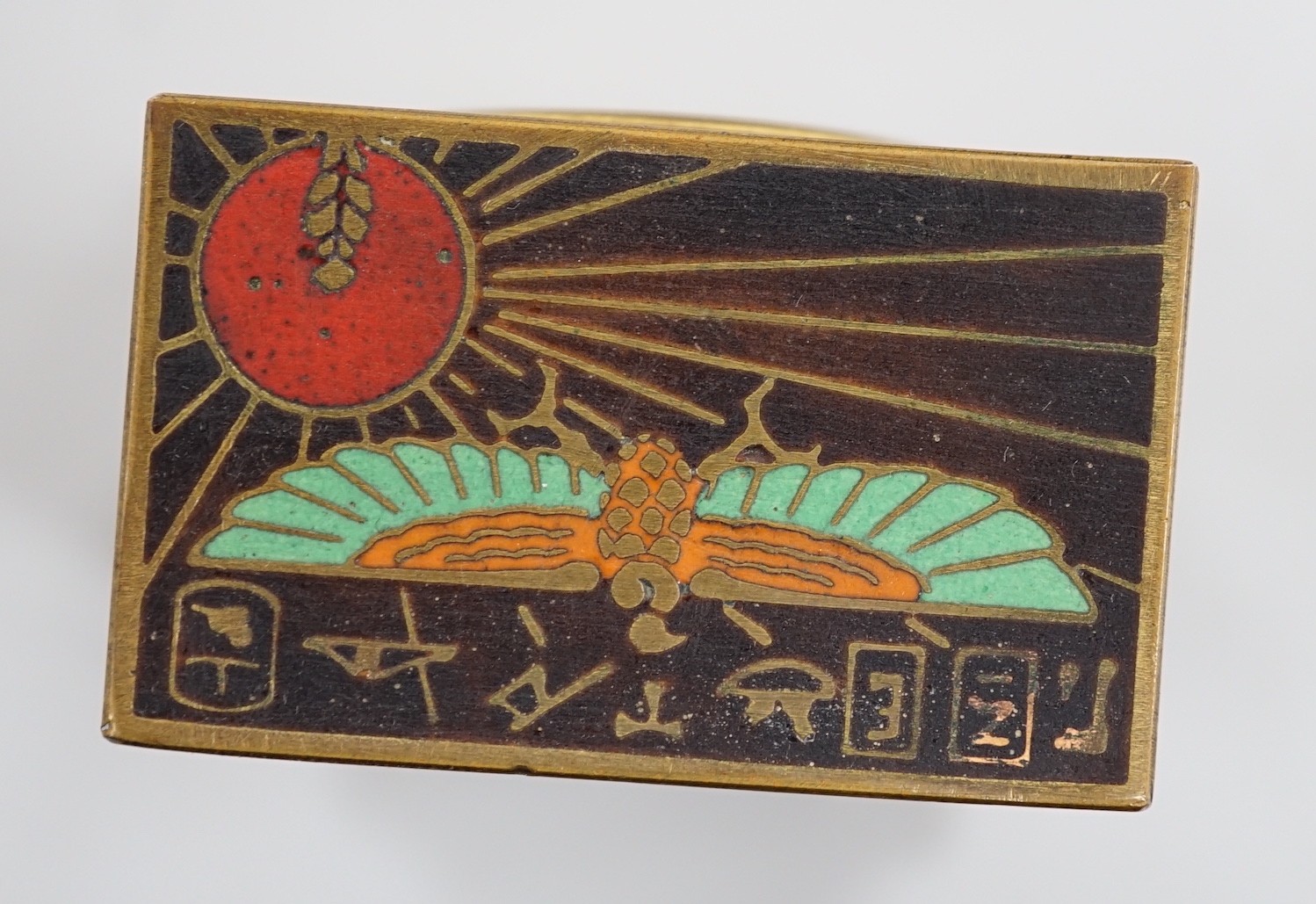 A Zenith champleve enamel Egyptianesque travelling alarm clock in case, 10cm total height - Image 6 of 6