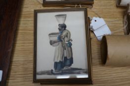 19th century Russian School, eight watercolours, Figure studies including various tradesmen, 14.5