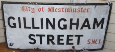 A City of Westminster ‘Gillingham Street’ enamelled road sign, 46x92cm