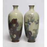 A pair of Japanese silver wire cloisonné enamel vases. 25cm tall