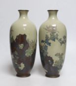 A pair of Japanese silver wire cloisonné enamel vases. 25cm tall