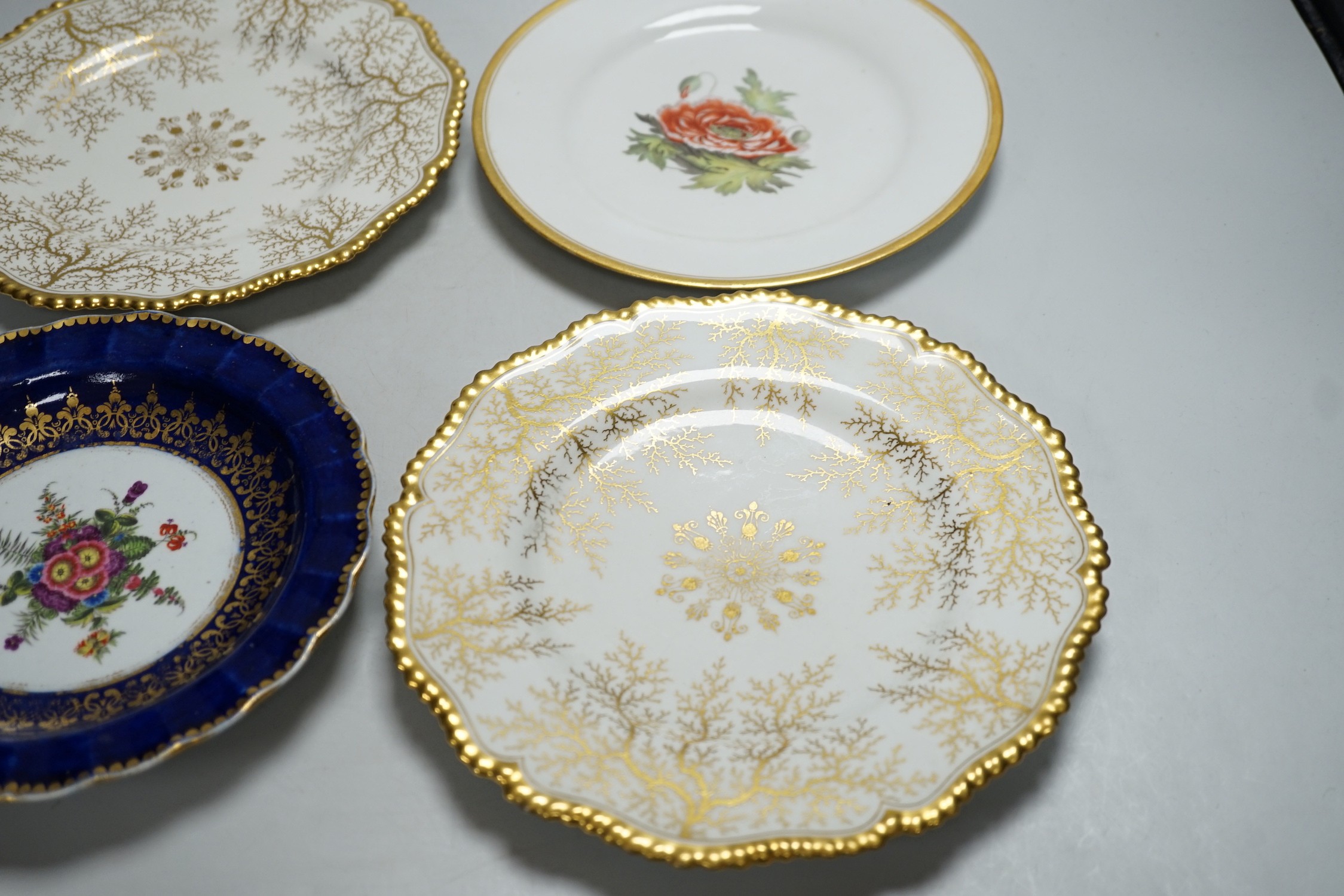 A Chamberlain's Worcester floral plate, and three Barr Flight & Barr plates, largest 22.5 cm - Image 4 of 8