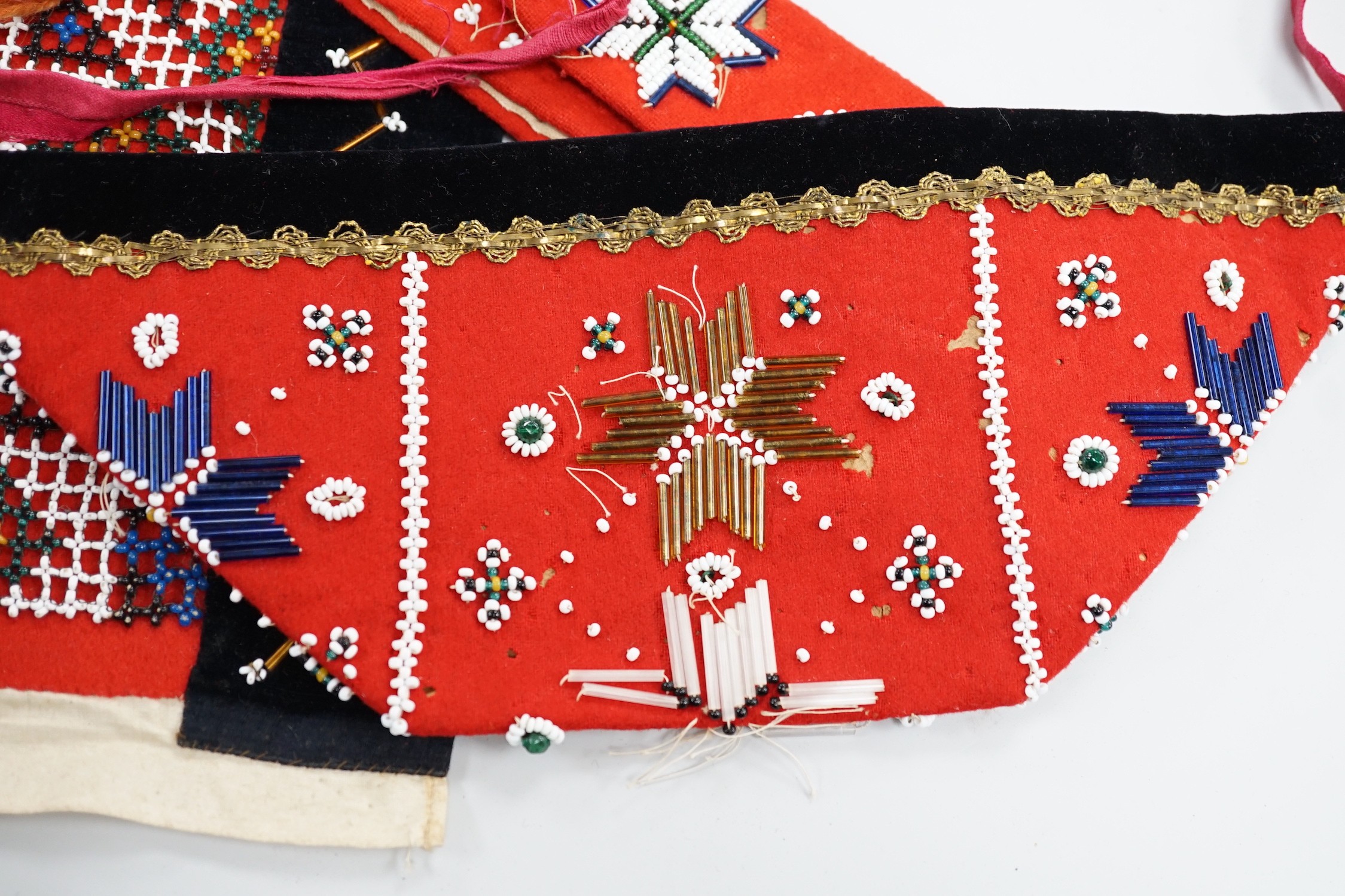 A collection of 19th century Scandinavian beadwork, worked in white and coloured geometric designs - Image 3 of 5