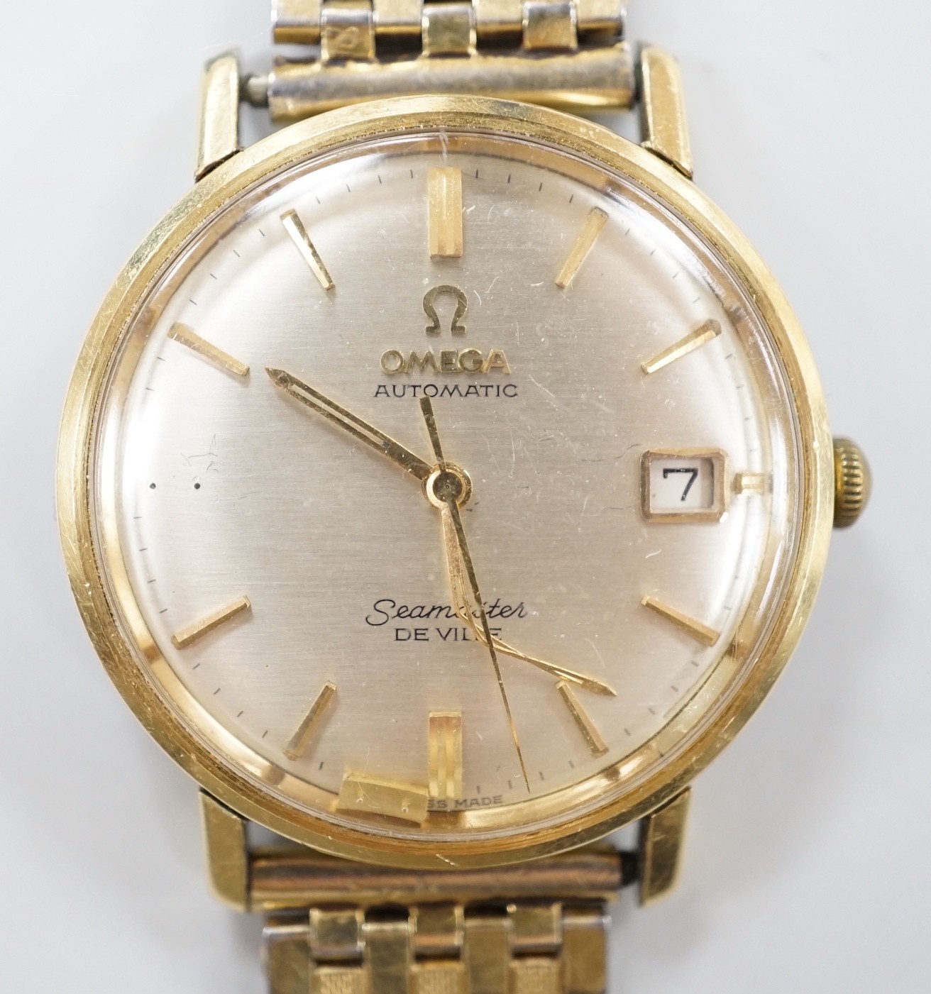 A gentleman's 1950's steel and gold plated Omega Seamaster De Ville automatic wrist watch (a.f.),