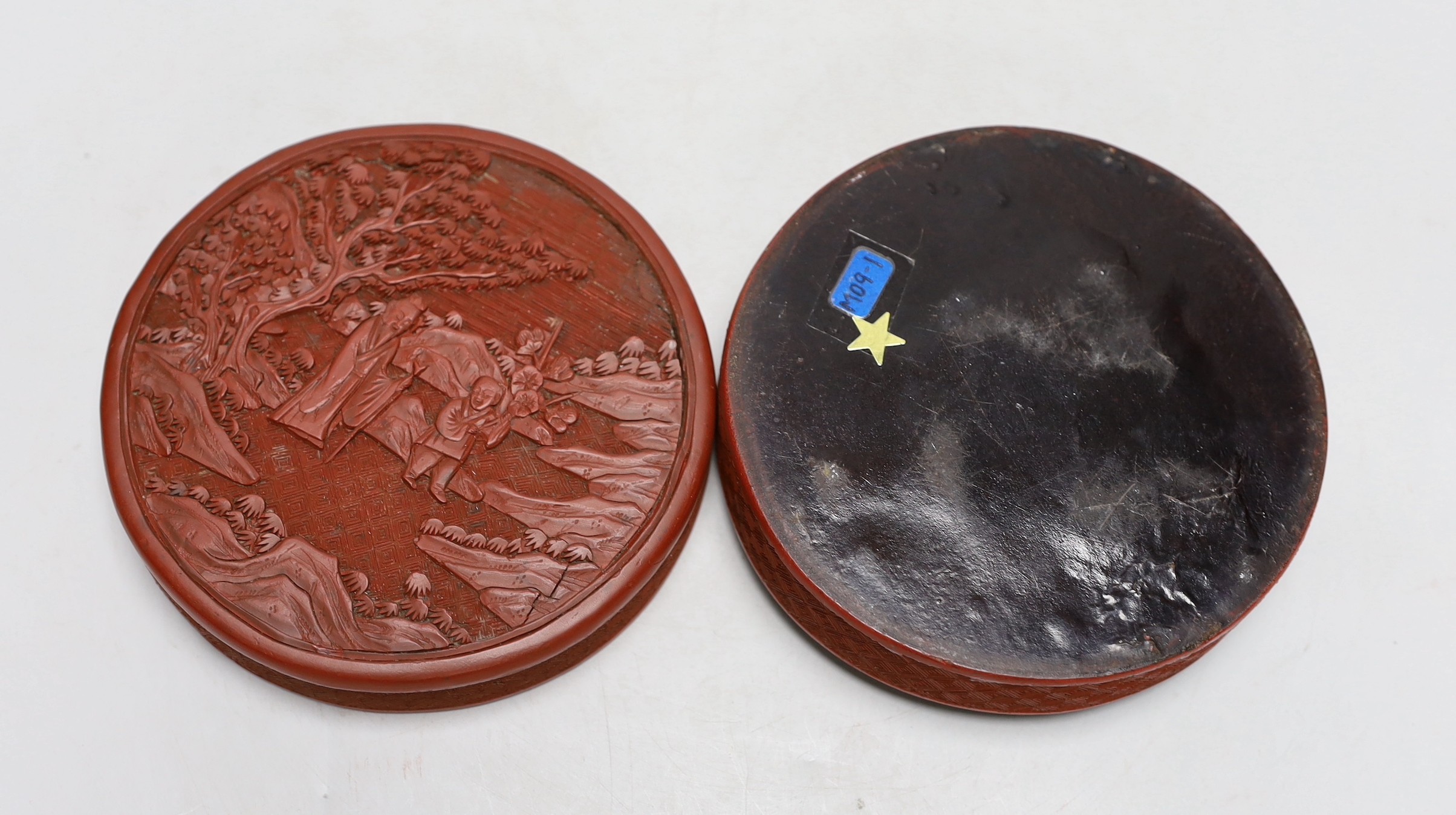 A 19th century Chinese cinnabar lacquer box and cover, 13cm diameter - Image 4 of 4