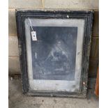 A slate lithograph printing plate of Queen Victoria now framed, width 55cm, height 73cm.