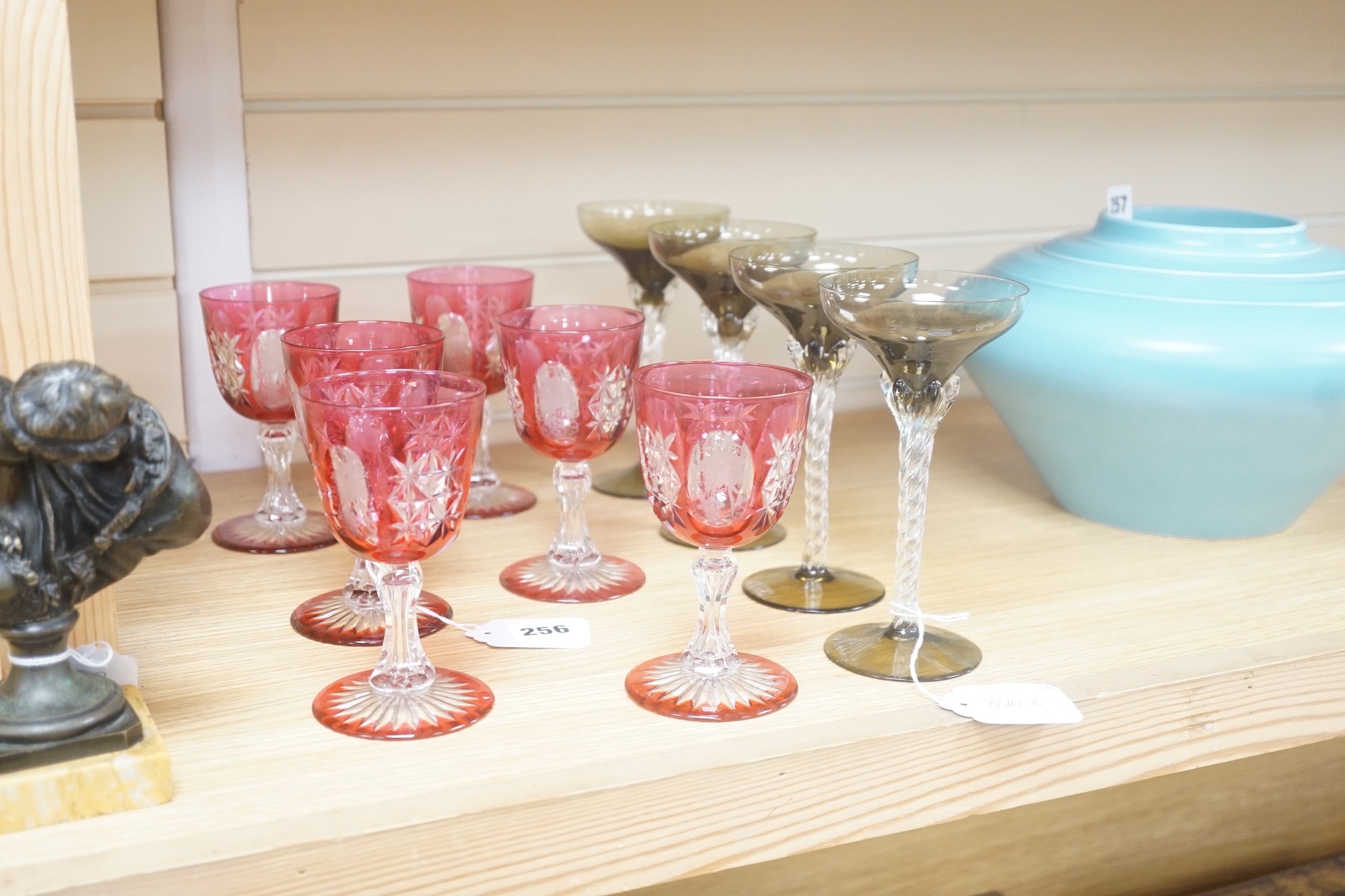 Six cranberry flashed glasses and four others - Image 2 of 5