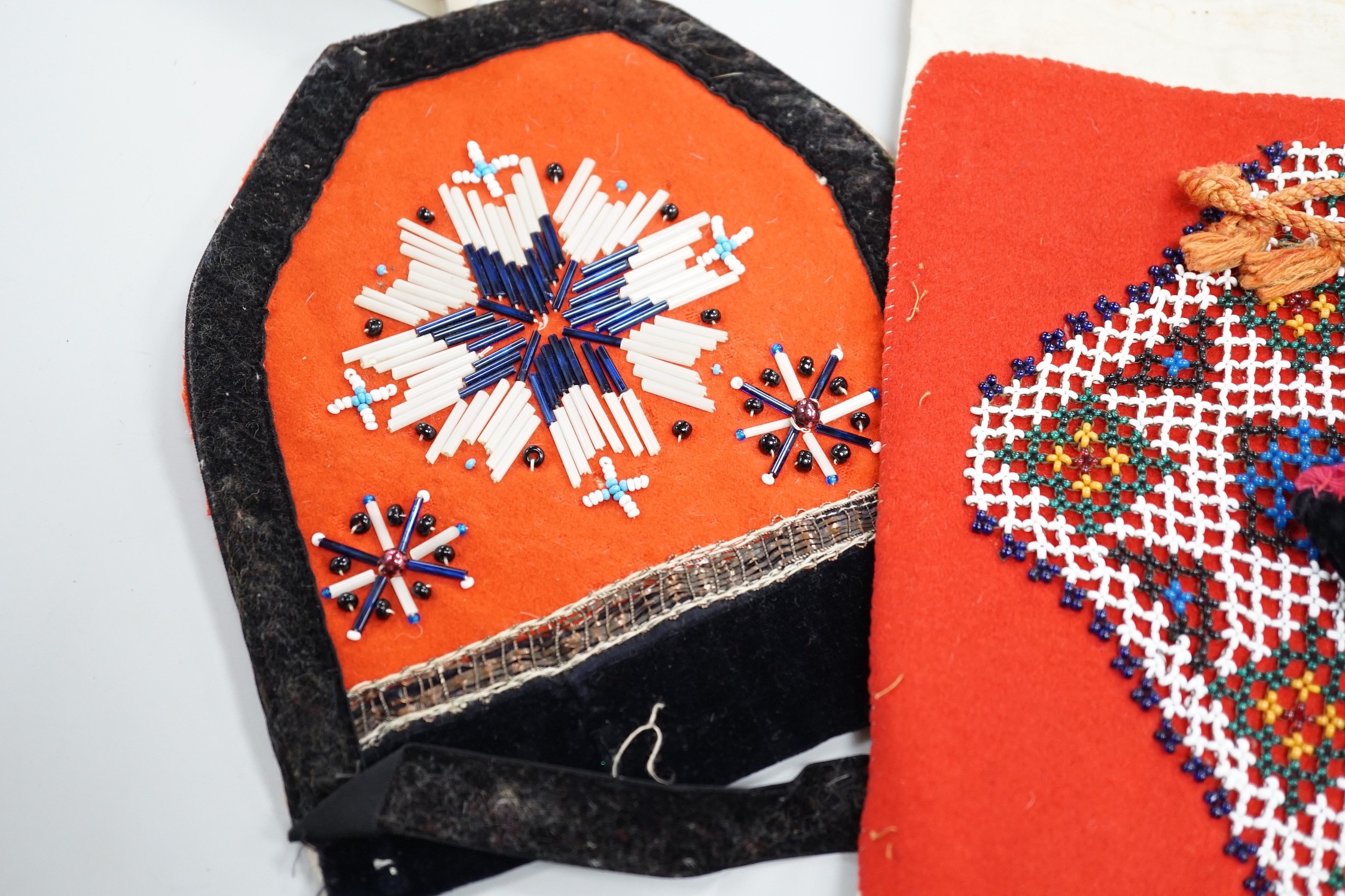 A collection of 19th century Scandinavian beadwork, worked in white and coloured geometric designs - Image 2 of 5