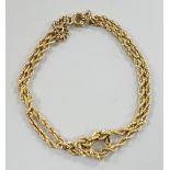 A modern yellow metal twin stand rope twist bracelet, 18cm, 17.4 grams.