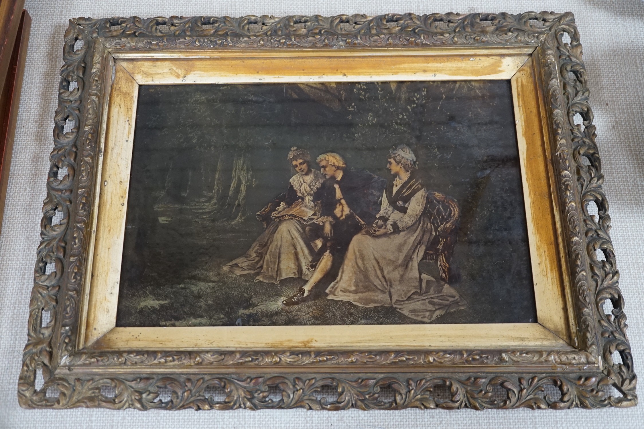 English School c.1900, two crystoleums, Tea in the garden and Lovers in woodland, 26 x 37cm - Image 4 of 5