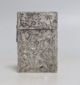 A 19th Chinese Export white metal rectangular card case, by Cutshing, stamped 'CUT', embossed with