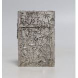 A 19th Chinese Export white metal rectangular card case, by Cutshing, stamped 'CUT', embossed with