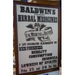 A framed poster for Baldwin’s patent Herbal Medicines