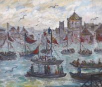 Attributed to André Hambourg (1909-1999), oil on canvas, French regatta scene, Christies label