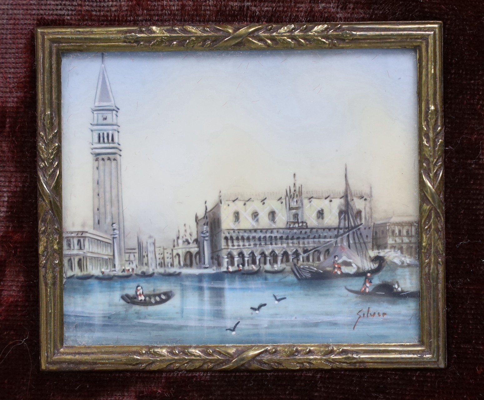 Two framed gouache on card, Venetian canal scenes, one signed. Largest 5x6cm excl frame - Image 3 of 4