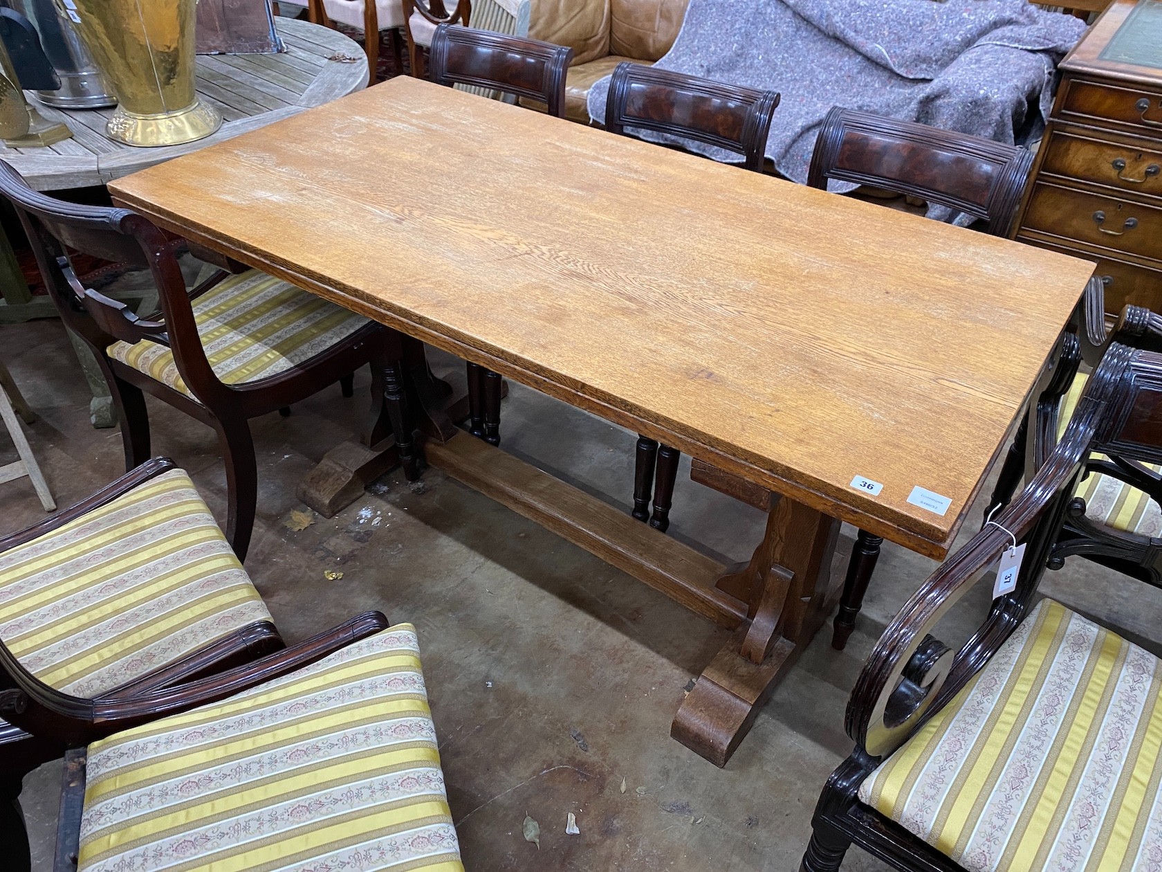 A 20th century rectangular oak refectory dining table, length 152cm, depth 76cm, height 74cm