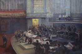 Jean Clarke (1902-1999), oil on canvas, 'Vienna Symphony Orchestra rehearsing 1956 with Felix