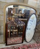 A Victorian giltwood overmantel mirror, width 150cm, height 150cm together with two later wall