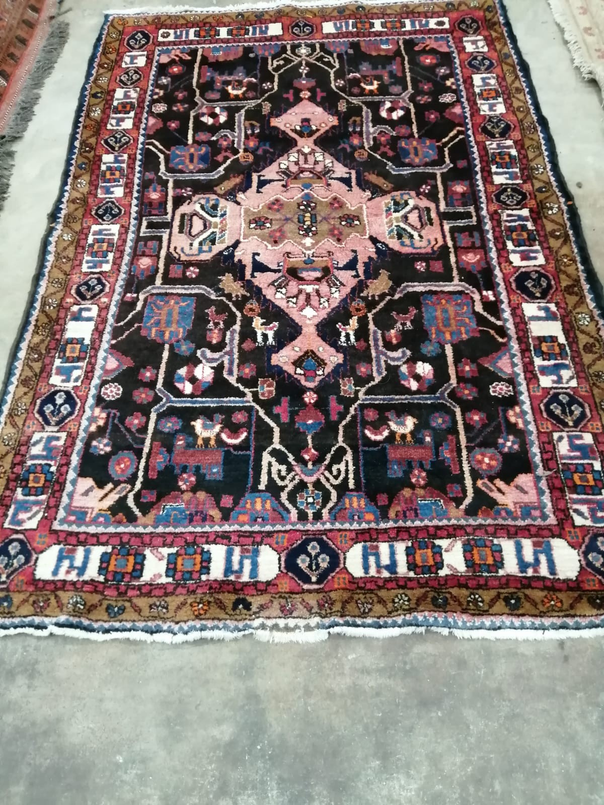 A Hamadan blue ground rug, 210 x 140cm