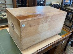 A late Victorian teak trunk (tin lined), width 91cm, depth 51cm, height 47cm.