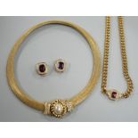 A modern Christian Dior gilt metal and two colour paste set necklace, 37cm and a pair of matching