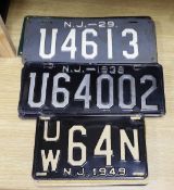Seven New Jersey 1920's number plates, eight similar 1930's number plates and nine 1940's number