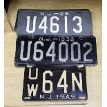 Seven New Jersey 1920's number plates, eight similar 1930's number plates and nine 1940's number