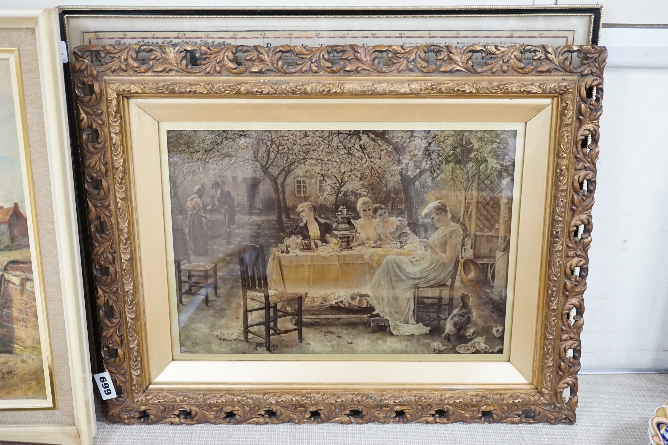 English School c.1900, two crystoleums, Tea in the garden and Lovers in woodland, 26 x 37cm - Image 2 of 5