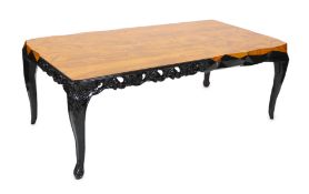 A contemporary Boca Do Lobo palissandre and black lacquer 'Royal' dining table, with parquetry