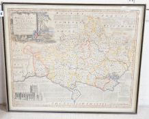 Emmanuel Bowen, coloured engraving, Map, of Dorsetshire 1777, overall 44 x 53cm