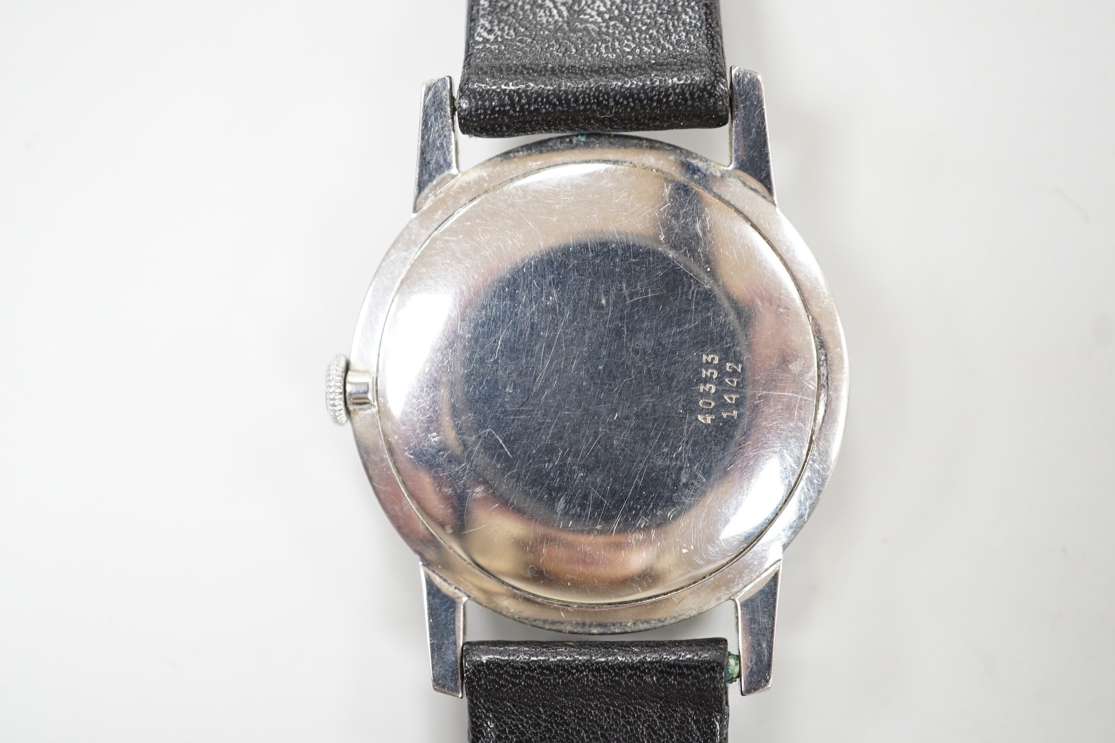 A gentleman's steel Favre Leuba manual wind dress wrist watch, case diameter 34mm, on associated - Image 3 of 3