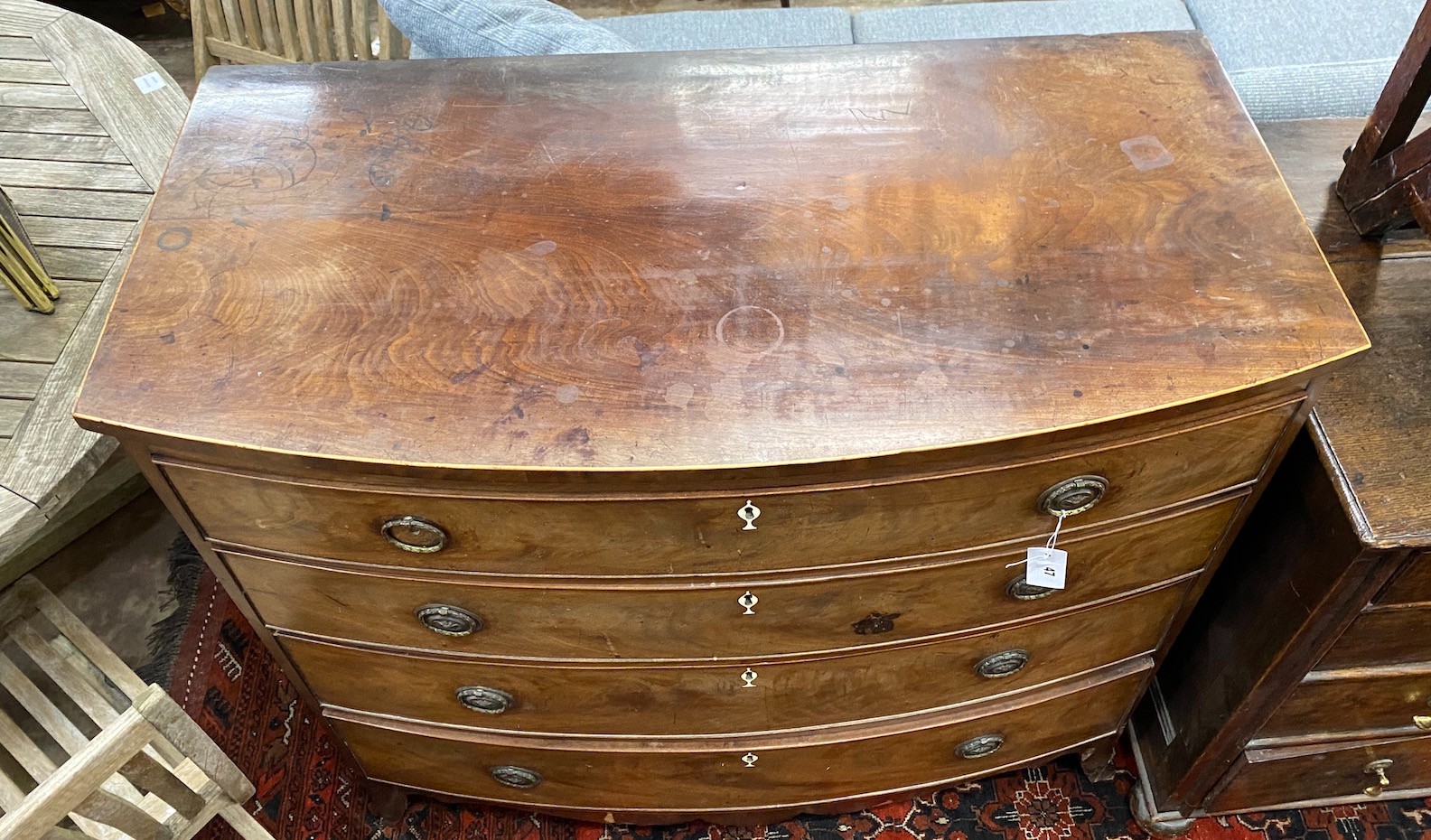 A Regency mahogany bowfront chest, width 108cm, depth 56cm, height 96cm Ivory submission - Image 2 of 2