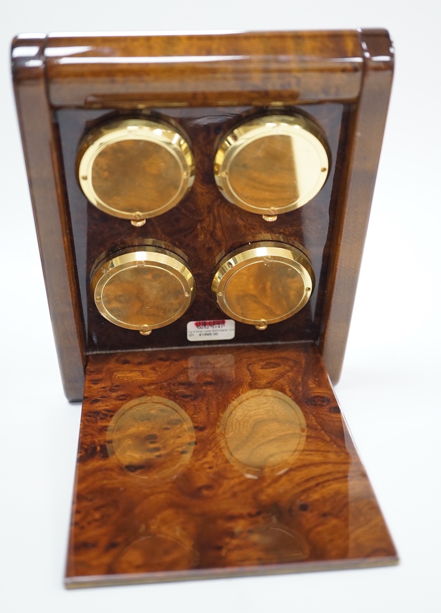 An Asprey burr wood veneered desktop four time zone timepiece, 15.5 cm - Image 4 of 4