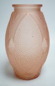 An Art Deco frosted pink vase. 29cm tall