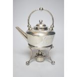 A Dresser style electroplate tea kettle, burner and stand